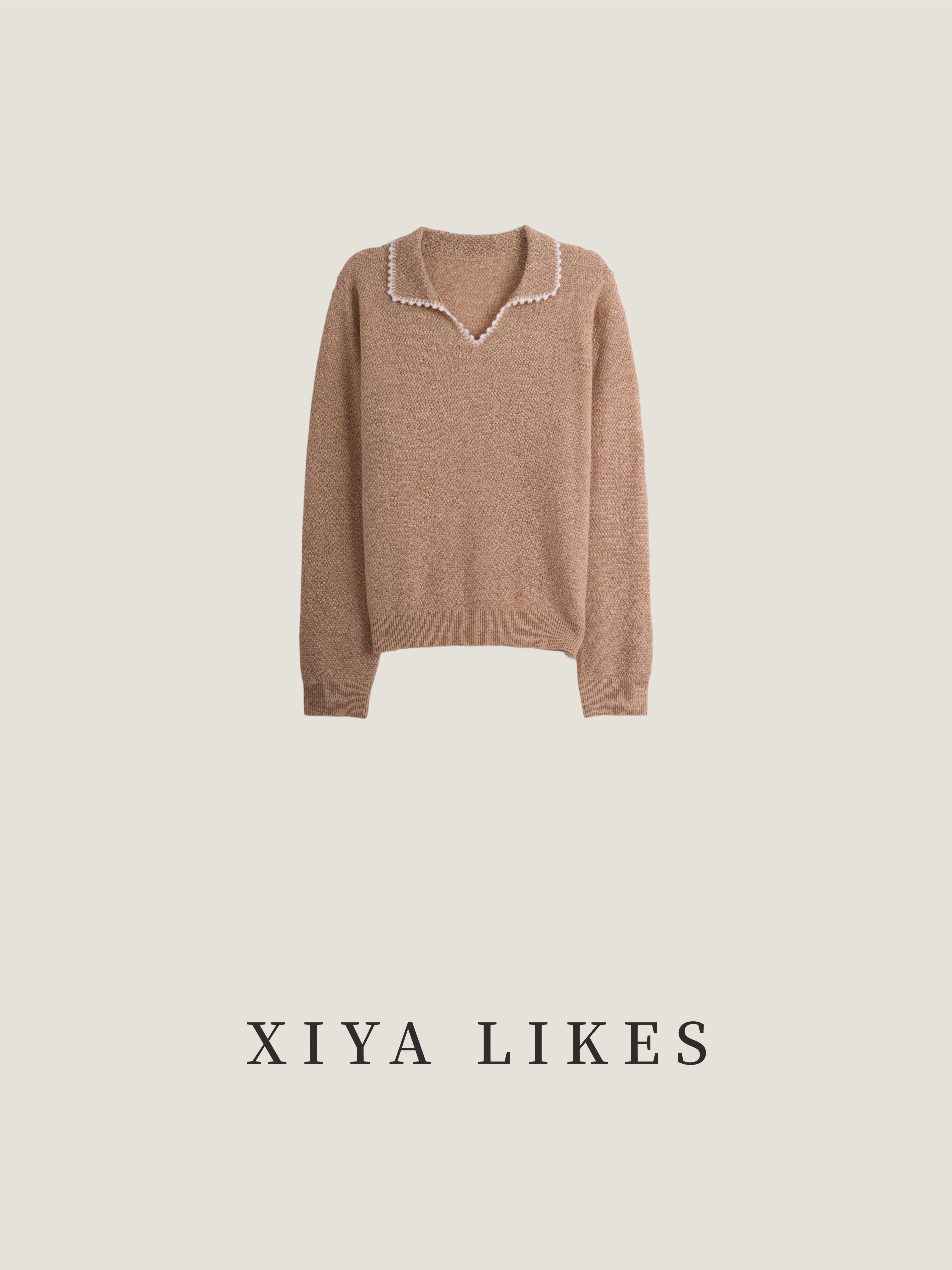 西娅 XIYA【柔云织花】26秋季新品撞色翻领针织衫ZXH608040